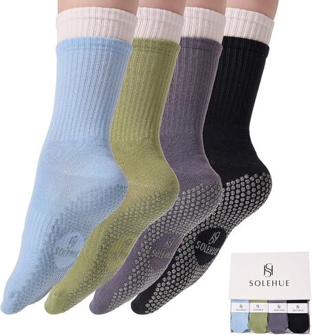 Pilates Socks for Women – Non Slip Grip Crew Socks (4 Pairs) for Pilates, Yoga, Barre, Home Workout & Holidays gifts in Saudi Arabia