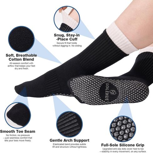 Pilates Socks for Women – Non Slip Grip Crew Socks (4 Pairs) for Pilates, Yoga, Barre, Home Workout & Holidays gifts in Saudi Arabia