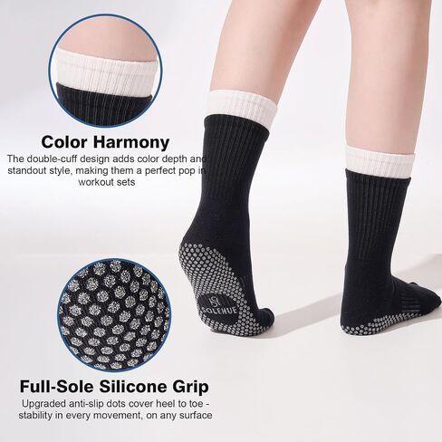 Pilates Socks for Women – Non Slip Grip Crew Socks (4 Pairs) for Pilates, Yoga, Barre, Home Workout & Holidays gifts in Saudi Arabia