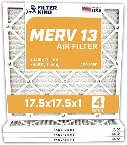 مرشح الملك 17.5x17.5x1 مرشح الهواء | 4 حزمة | MERV 13 HVAC مطوي المرشحات الفرن A/C | صنع في الولايات المتحدة | الحجم الفعلي: 17.5 × 17.5 × .75 " in Kuwait