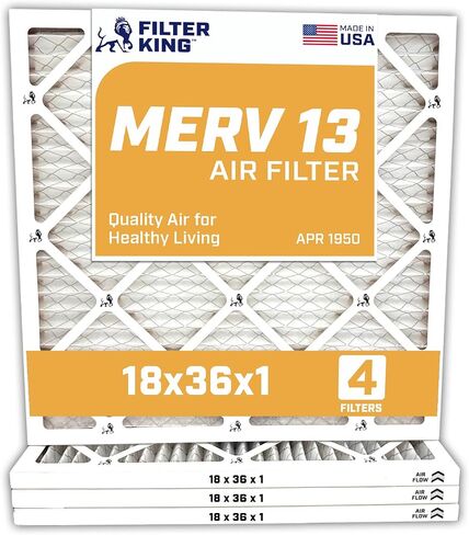 مرشح الملك 17.5x17.5x1 مرشح الهواء | 4 حزمة | MERV 13 HVAC مطوي المرشحات الفرن A/C | صنع في الولايات المتحدة | الحجم الفعلي: 17.5 × 17.5 × .75 " in Kuwait