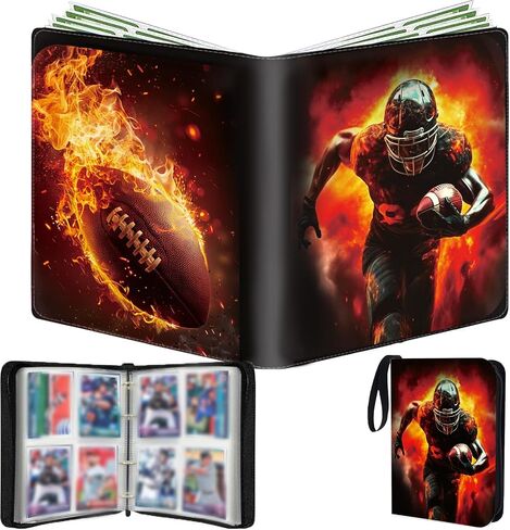 400 Pockets Football Card Binder - Red Flame Pattern Sports Display Storage Case for Collectors, Portable Detachable Sports Card Storage Book for 2025 Football Cards in Saudi Arabia