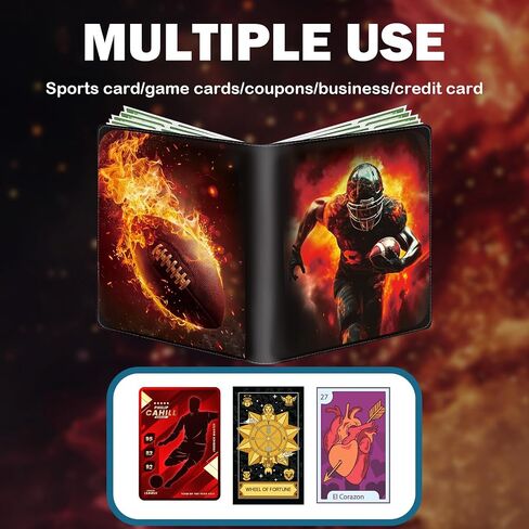 400 Pockets Football Card Binder - Red Flame Pattern Sports Display Storage Case for Collectors, Portable Detachable Sports Card Storage Book for 2025 Football Cards in Saudi Arabia