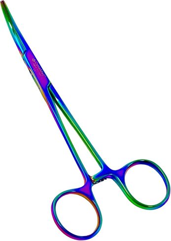 CynaMed German Nurses Doctor Lister Bandage Scissors 7.25" +5.5" + HEMOSTAT Forceps Str +Cvd 5.5" Multi Color Rainbow Color Stainless Steel - (Set of 4) in Saudi Arabia