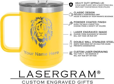 LASERGRAM 15oz مكسر القهوة المعزول ، العلم Gadsden ، نقش مخصص (أصفر) in Kuwait