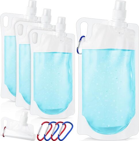 Maxdot 4 Pack 1L Collapsible Travel Water Bottles with Clip 33 oz Clear Foldable Water Pouch Container Bag for Hiking Backpacking Camping Travel Emergency in Saudi Arabia