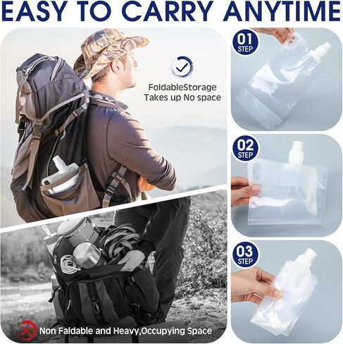 Maxdot 4 Pack 1L Collapsible Travel Water Bottles with Clip 33 oz Clear Foldable Water Pouch Container Bag for Hiking Backpacking Camping Travel Emergency in Saudi Arabia