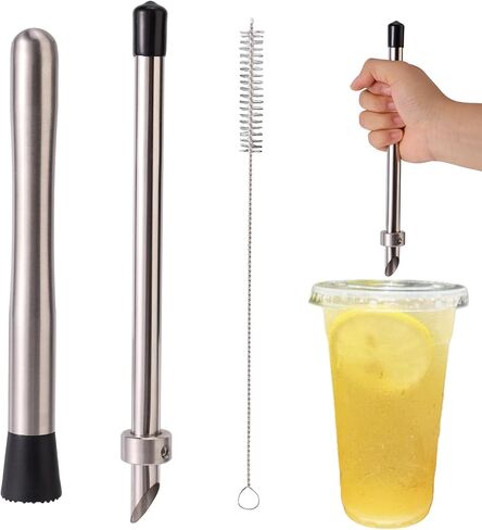 Straw Hole Puncher & Muddler for Lemonade, Stainless Steel Straw Hole Puncher Punching Tools Drinks Stand Supplies for Plastic Lids Lemonade Cups in Saudi Arabia