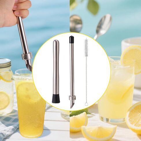 Straw Hole Puncher & Muddler for Lemonade, Stainless Steel Straw Hole Puncher Punching Tools Drinks Stand Supplies for Plastic Lids Lemonade Cups in Saudi Arabia