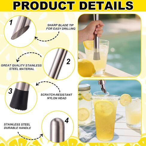 Straw Hole Puncher & Muddler for Lemonade, Stainless Steel Straw Hole Puncher Punching Tools Drinks Stand Supplies for Plastic Lids Lemonade Cups in Saudi Arabia