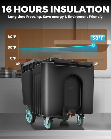 Pyy Ice Caddy Bin Commercial - Commercial Commercial Rolling Cooler Cart Beer Beverage stest على عجلات مع غطاء ومقبض للبار والمطعم والحفلة الخارجية والتموين ، ويحتوي على 125 رطلاً ، أسود in Kuwait
