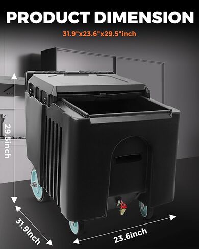 Pyy Ice Caddy Bin Commercial - Commercial Commercial Rolling Cooler Cart Beer Beverage stest على عجلات مع غطاء ومقبض للبار والمطعم والحفلة الخارجية والتموين ، ويحتوي على 125 رطلاً ، أسود in Kuwait