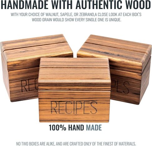 صندوق الوصفة المعيشة APACE مع 50 بطاقة وصفة مقسمات - مربع بطاقة وصف وصفة SAPELE WOOD 4X6 - حصريًا من The Premier Collection - يناسب 240 بطاقة in Kuwait