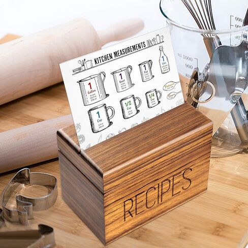 صندوق الوصفة المعيشة APACE مع 50 بطاقة وصفة مقسمات - مربع بطاقة وصف وصفة SAPELE WOOD 4X6 - حصريًا من The Premier Collection - يناسب 240 بطاقة in Kuwait