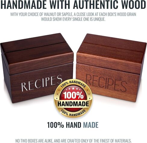 صندوق الوصفة المعيشة APACE مع 50 بطاقة وصفة مقسمات - مربع بطاقة وصف وصفة SAPELE WOOD 4X6 - حصريًا من The Premier Collection - يناسب 240 بطاقة in Kuwait