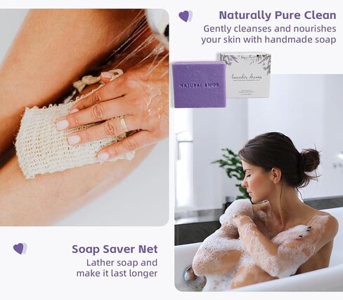 مجموعة هدايا سبا مصنوعة يدويًا من Natural Amor، صندوق هدايا للاسترخاء مكون من 5 قطع للنساء، بما في ذلك قالب صابون اللافندر المصنوع يدويًا، وقناع الطين الطبيعي، وشمعة الصويا، وملح الاستحمام in Kuwait