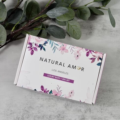مجموعة هدايا سبا مصنوعة يدويًا من Natural Amor، صندوق هدايا للاسترخاء مكون من 5 قطع للنساء، بما في ذلك قالب صابون اللافندر المصنوع يدويًا، وقناع الطين الطبيعي، وشمعة الصويا، وملح الاستحمام in Kuwait
