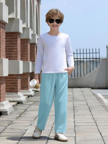 Haloumoning Toddler Boys Sweatpants الأطفال ركض مستقيم الساق مع جيوب مفتوحة أسفل للرياضة في الهواء الطلق 3-10y in Saudi Arabia