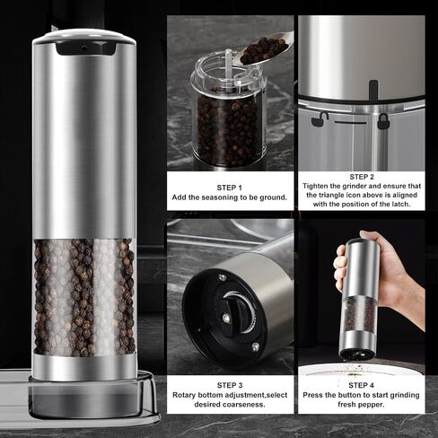 Electric Salt and Pepper Grinder Set - Rechargeable Battery Operated, Automatic with Gravity Sensor, Adjustable Coarseness, Stainless Steel with Ceramic Grinder, LED Light in Saudi Arabia