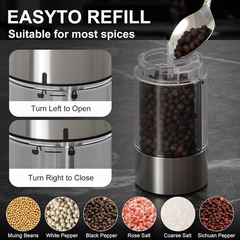 Electric Salt and Pepper Grinder Set - Rechargeable Battery Operated, Automatic with Gravity Sensor, Adjustable Coarseness, Stainless Steel with Ceramic Grinder, LED Light in Saudi Arabia