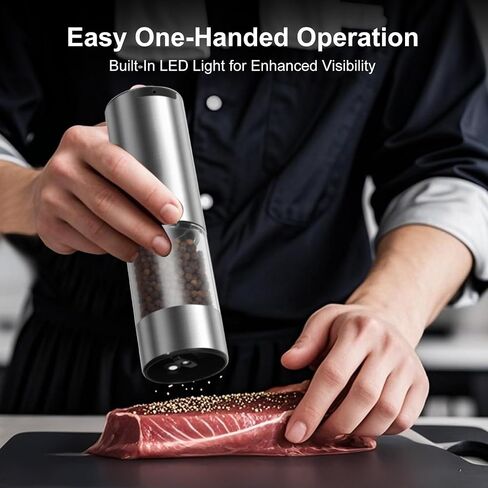 Electric Salt and Pepper Grinder Set - Rechargeable Battery Operated, Automatic with Gravity Sensor, Adjustable Coarseness, Stainless Steel with Ceramic Grinder, LED Light in Saudi Arabia