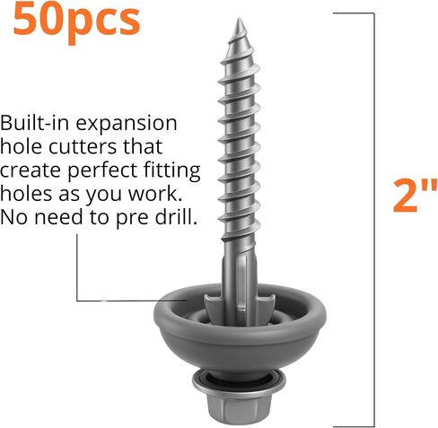 Polycarbonate Tapping Screws for Wood – 2" Outdoor Screws with Expansion Cutters & Sealing Dome Washers – Waterproof, Anti-Corrosion – Fencing & Exterior Projects 50 Pack in Saudi Arabia