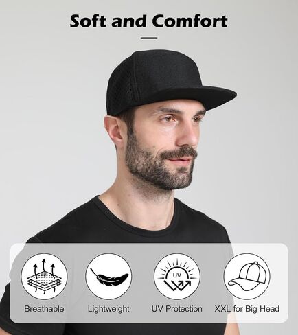 LiuSuper XXL Snapback Hats for Men, Flat Brim Hats for Men, Adjustable Mesh Trucker Hat for Women Big Head in Kuwait