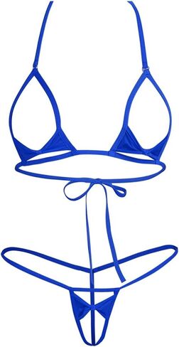 Womens 2PCS Extreme Bikini Halterneck Top و Bowknot Micro Thong مجموعات السباحة الأزرق in Saudi Arabia