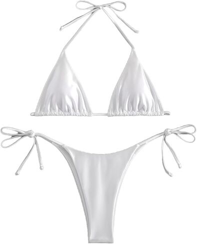 Makemechic Women's Satin Bikini مجموعة الرسن المثلث ربطة عنق ثونغ بدلة السباحة in Saudi Arabia