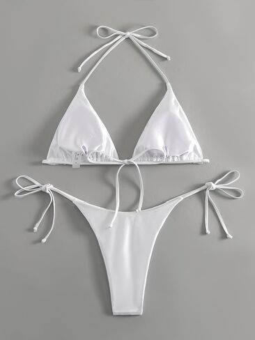 Makemechic Women's Satin Bikini مجموعة الرسن المثلث ربطة عنق ثونغ بدلة السباحة in Saudi Arabia