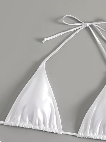 Makemechic Women's Satin Bikini مجموعة الرسن المثلث ربطة عنق ثونغ بدلة السباحة in Saudi Arabia