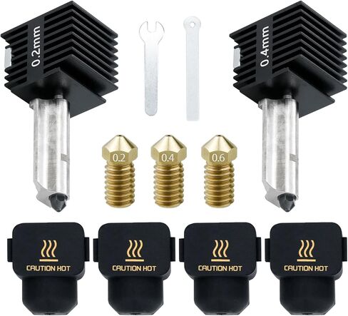 2 Pack A1/A1 Mini Hotend Upgrade Kit - 0.2mm & 0.4mm Hot end Extruder with 0.2/0.4/0.6mm Brass Nozzles Replacement + 2PCS Silicone Socks for Bambu Lab A1/A1 Mini 3D Printer Accessories in Kuwait