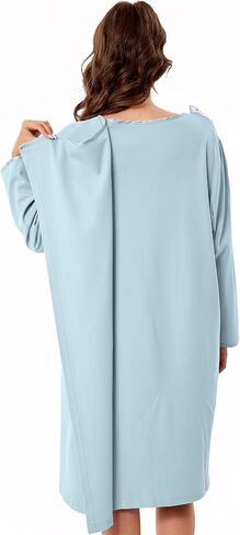 ثياب مستشفى Voeeron للنساء تمزيقها بعيدا المفتوح الظهر الأكمام طويلة الأكمام ثوب المريض لينة التكيفية مع جيوب in Kuwait