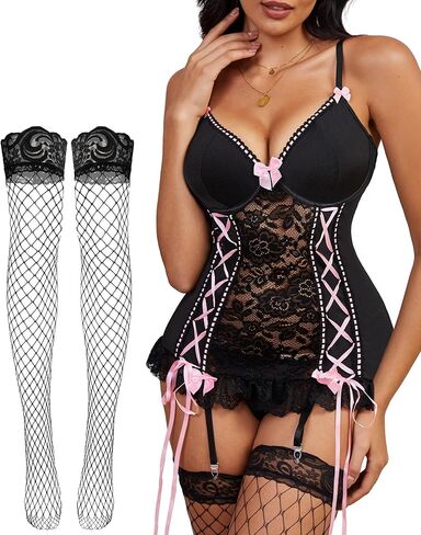Vonmelli مثير تخزين الحزام الحزام الملابس الداخلية للنساء مثير الدانتيل babydoll ادفع Teddy Lingerie مع اللباس الداخلي in Kuwait