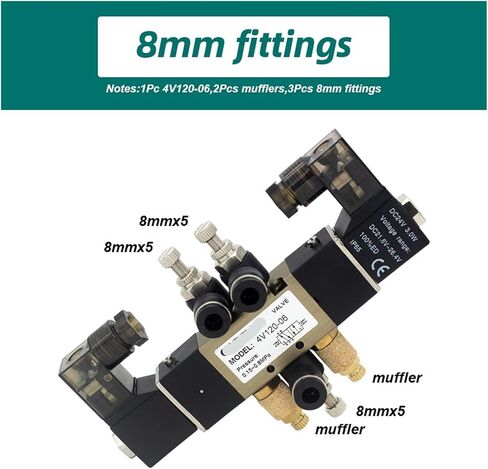 4V120-06 Five-Way 2-Position Solenoid Valve DC12V DC24V AC110V AC220V Pneumatic air Solenoid Valve(8mm fittings-01) in Kuwait