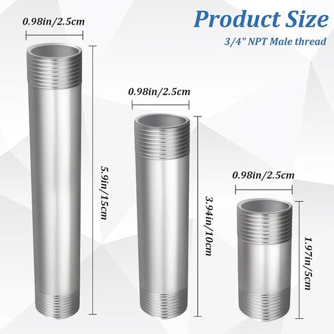 3pcs 304 تركيبات أنابيب الحلمة الفولاذ المقاوم للصدأ 3/4 "NPT x 3/4" NPT ذكور ملولبة ، طول توصيل أنابيب المصبوب الحلمة الطول (2 "، 4" ، 6 ") in Kuwait