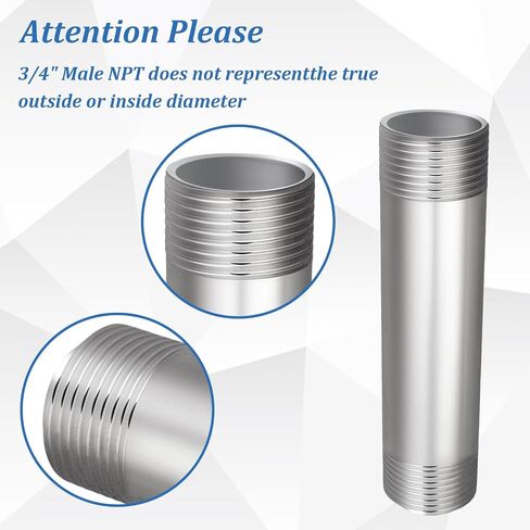 3pcs 304 تركيبات أنابيب الحلمة الفولاذ المقاوم للصدأ 3/4 "NPT x 3/4" NPT ذكور ملولبة ، طول توصيل أنابيب المصبوب الحلمة الطول (2 "، 4" ، 6 ") in Kuwait
