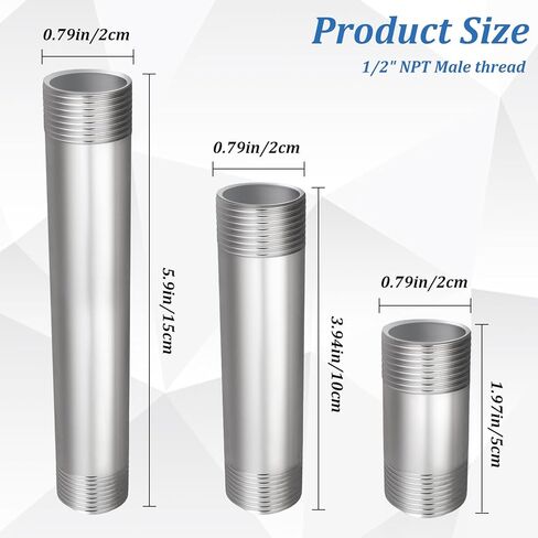 3pcs 304 تركيبات أنابيب الحلمة الفولاذ المقاوم للصدأ 3/4 "NPT x 3/4" NPT ذكور ملولبة ، طول توصيل أنابيب المصبوب الحلمة الطول (2 "، 4" ، 6 ") in Kuwait