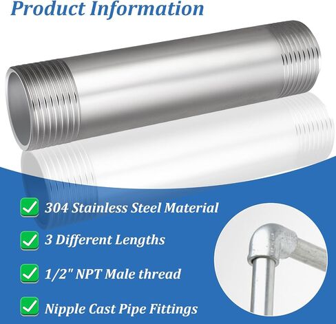3pcs 304 تركيبات أنابيب الحلمة الفولاذ المقاوم للصدأ 3/4 "NPT x 3/4" NPT ذكور ملولبة ، طول توصيل أنابيب المصبوب الحلمة الطول (2 "، 4" ، 6 ") in Kuwait