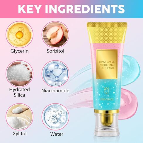 Niacinamide تبييض معجون الأسنان 2Pack-رعاية اللثة تقوية ، مينا الأسنان ، منع التجاويف ، التنفس الطازج ، اللطيف وغير الشاحن ، خالي من الفلورايد in Kuwait