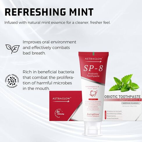 SP-8 Whitening Toothpaste, Preventing Tooth Decay, 8 Probiotics, Fluoride-Free & Long Time Fresh Breath 3.53 oz (2) in Saudi Arabia
