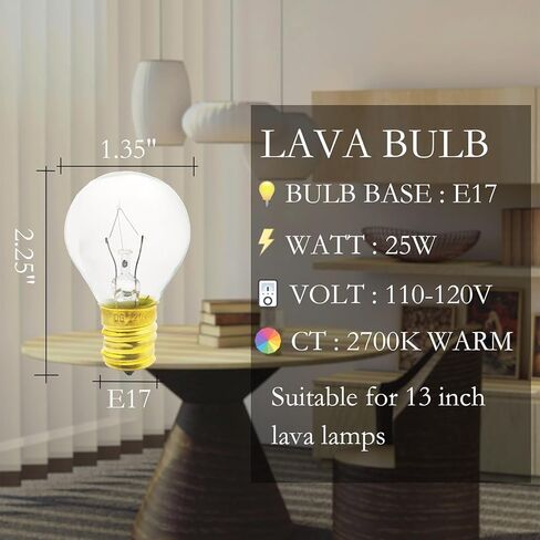 Lava Lamp Bulb 25W ، Lava Lave Light Bulb Placement S11 E17 for 13 inch Lava Light ، 25W 120V E17 BASE BULB ، 2 pack in Saudi Arabia