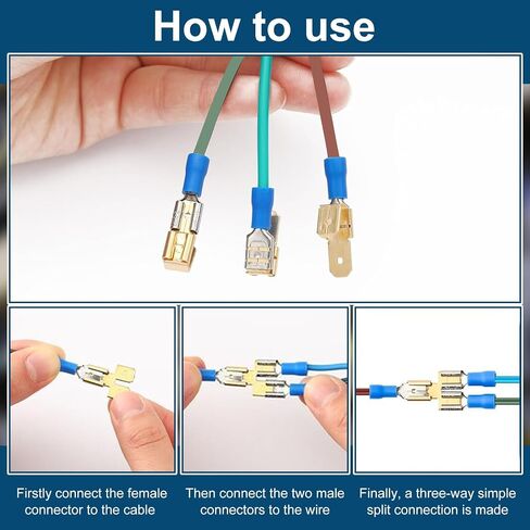 22 PCS CONNECTORIS COONTORS ، موصل مزدوج بأسمائها بأسمائها ، موصلات محول الفصل السريع للكرسي 11 لكل منها ، موصل Piggybacks Spade ، الذكور المزدوج إلى النحاس النحاسي المفرد البستوني السريع in Saudi Arabia