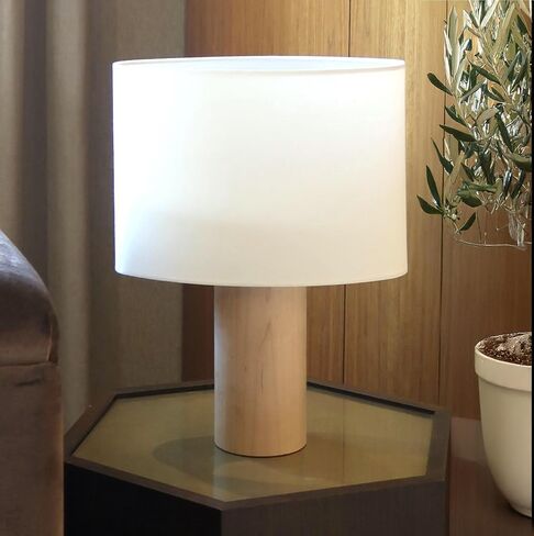 Brightech Mia LED Table Lamp - Tall Modern Table Lamp with Wood Base, Cotton Lampshade for Bedroom, Living Room, Bedside - 3000k Dimmable Soft White Light for Side Table, End Table, Desk in Saudi Arabia