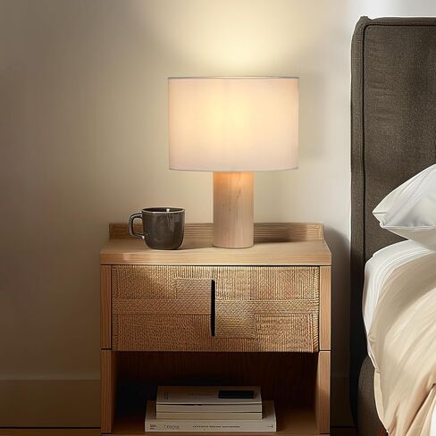 Brightech Mia LED Table Lamp - Tall Modern Table Lamp with Wood Base, Cotton Lampshade for Bedroom, Living Room, Bedside - 3000k Dimmable Soft White Light for Side Table, End Table, Desk in Saudi Arabia