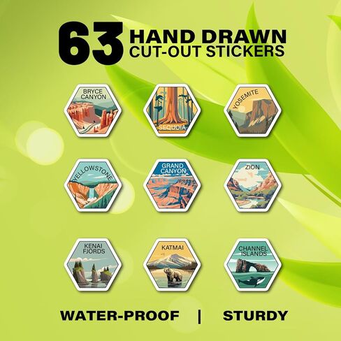 National Parks Water Bottle With Waterproof Stickers Wrap Around- Stainless Steel Insulated Vacuum Sealed 32 oz With Leak Proof Lid (National Park BLACK V2) in Saudi Arabia