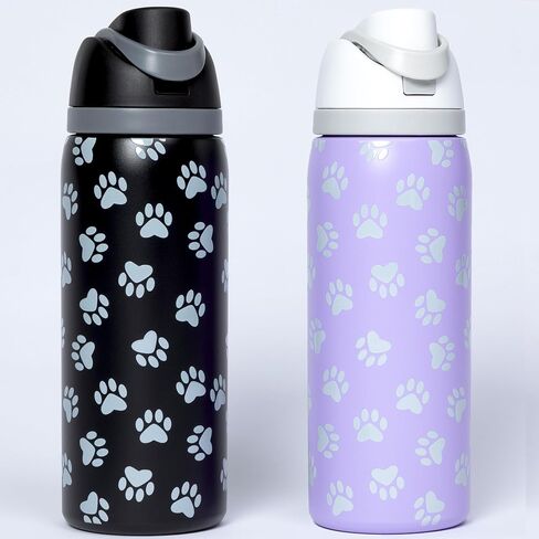 Paw Print 32oz Easy-Sip Double Wall Insulated Stainless Steel Water Bottle – One-Hand Flip Lid with Straw & Carry Handle Travel Tumbler (Purple) in Kuwait