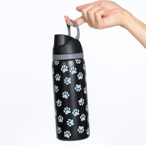 Paw Print 32oz Easy-Sip Double Wall Insulated Stainless Steel Water Bottle – One-Hand Flip Lid with Straw & Carry Handle Travel Tumbler (Purple) in Kuwait