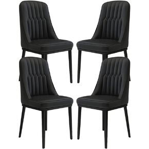 Modern Leather Dining Chairs Set of 4 with Carbon Steel Legs White Stylish Accent Chairs for Kitchen Living Room Home Office Comfortable and Furniture (Black Black d feet) in Kuwait