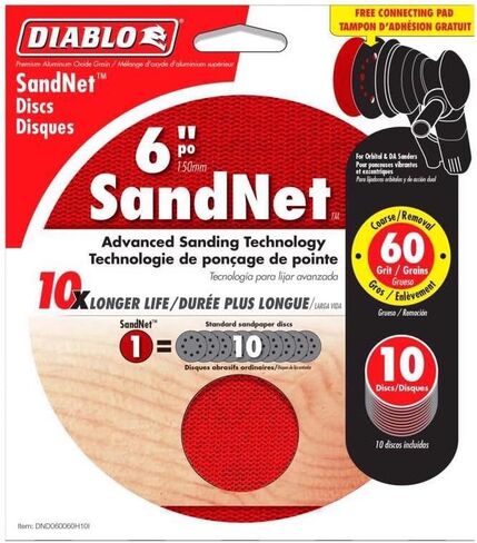 Diablo SandNet Reusable Sanding Discs with Connection Pad for Wood, Metal and Plastics - 6", 60 Grit, Coarse, Ceramic Blend, 10-Pack - DND060060H10I in Saudi Arabia